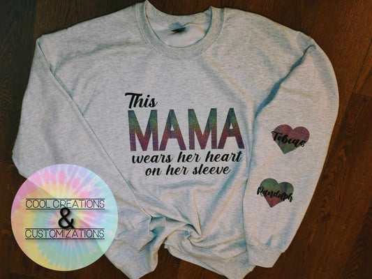 "This Mama Wears Her Heart On Her Sleeve" Crewneck