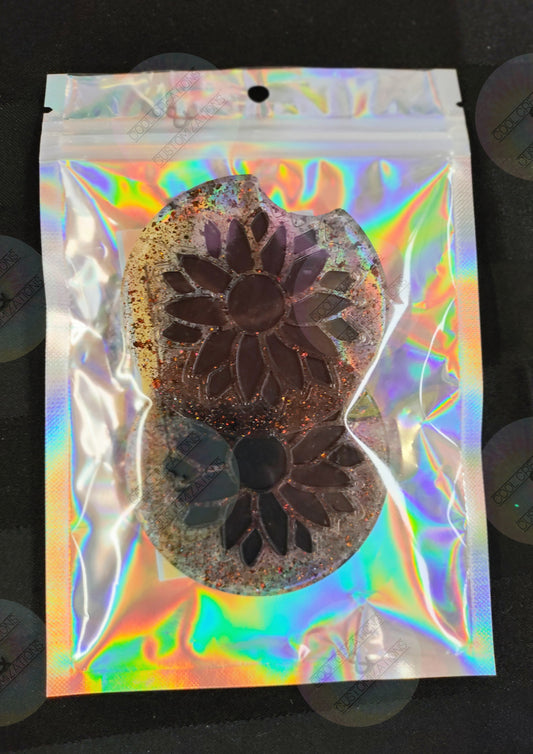 Sunflower w/ chameleon flakes car coasters
