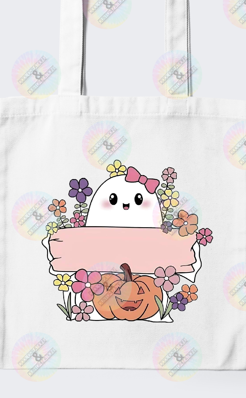 Personalized "Floral Ghost" trick or treat bag