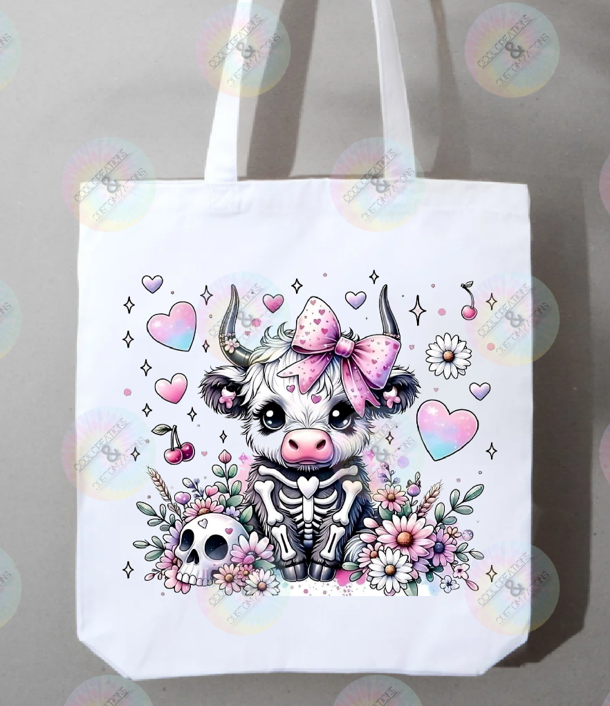 "Pink Skelly Cow" trick or treat bag