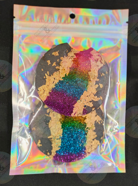 Black & Rainbow Geode Car Coasters