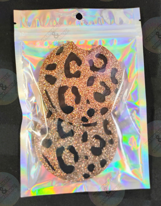 Rose Gold Glitter Cheetah car coasters