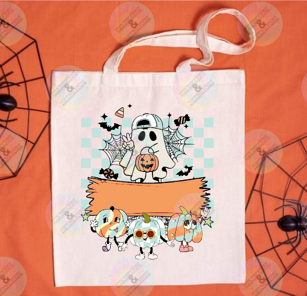 Personalized "Blue Checkers Ghost" trick or treat bag