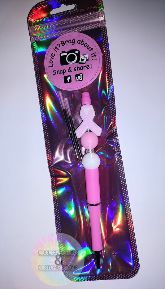 "Pink ribbon" Beaded Pen