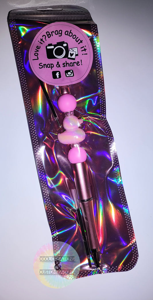 "Pink Duck" Beaded Pen