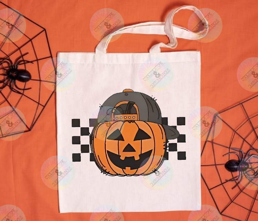 "Pumpkin with checkers" trick or treat bag