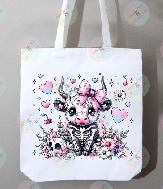 "Pink Skelly Cow" trick or treat bag